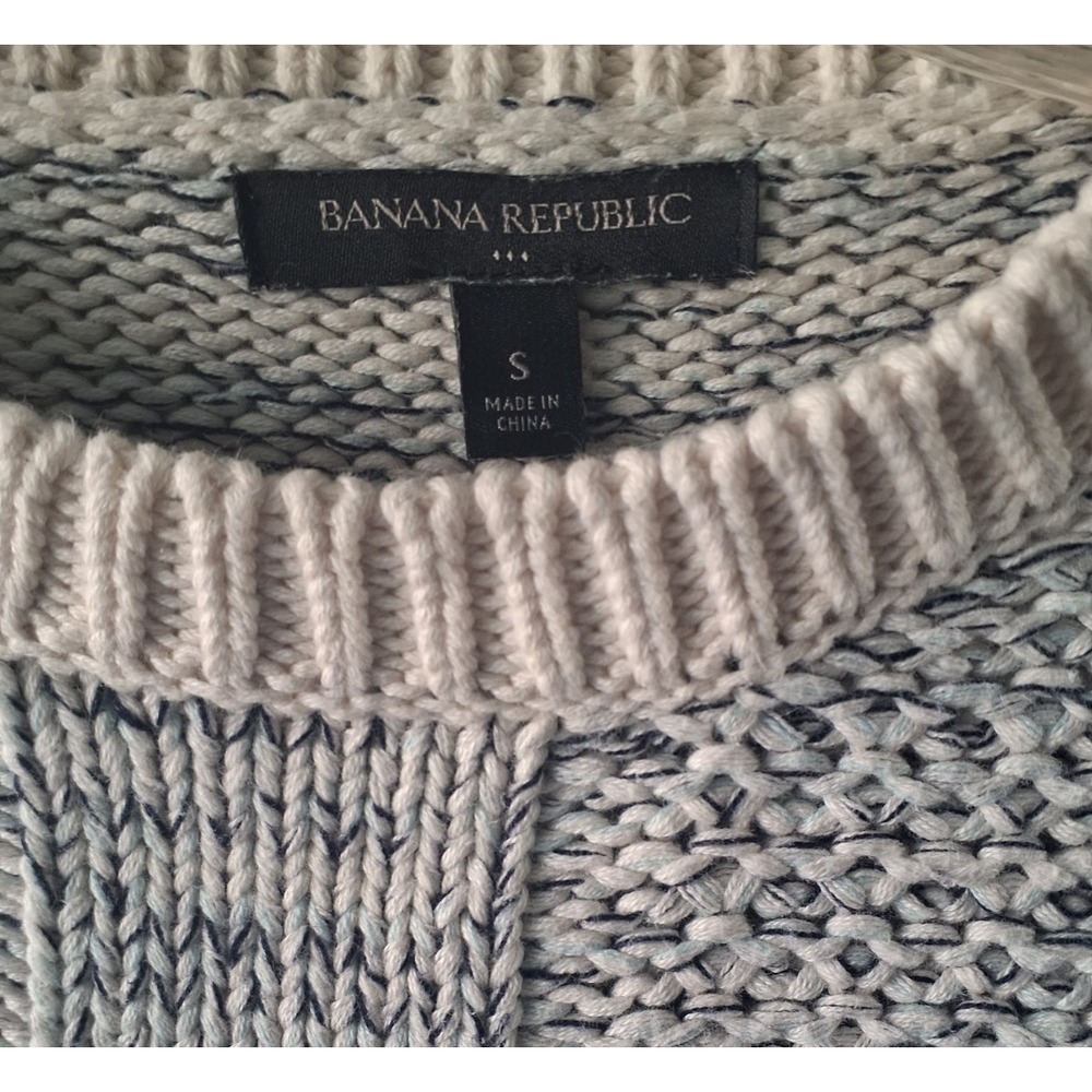 Banana Republic Women's Knit Sweater Small Cream Gray Textured Crewneck Cotton C - Picture 3 of 5